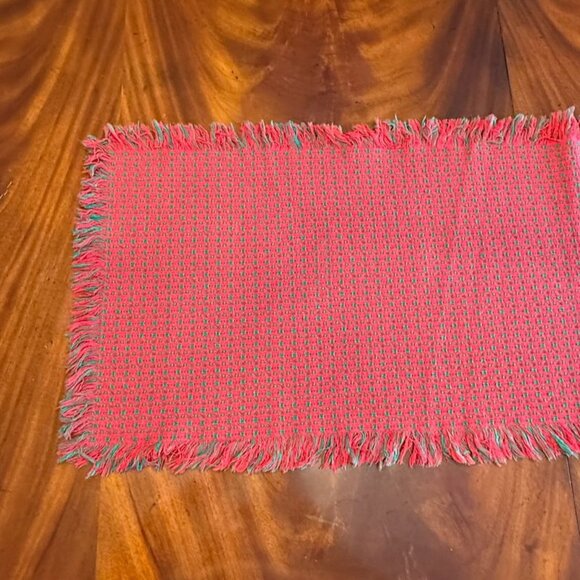Vintage Original Homespun Weavers Christmas Table Runner Red Fringe 47" X 16" - Picture 2 of 9